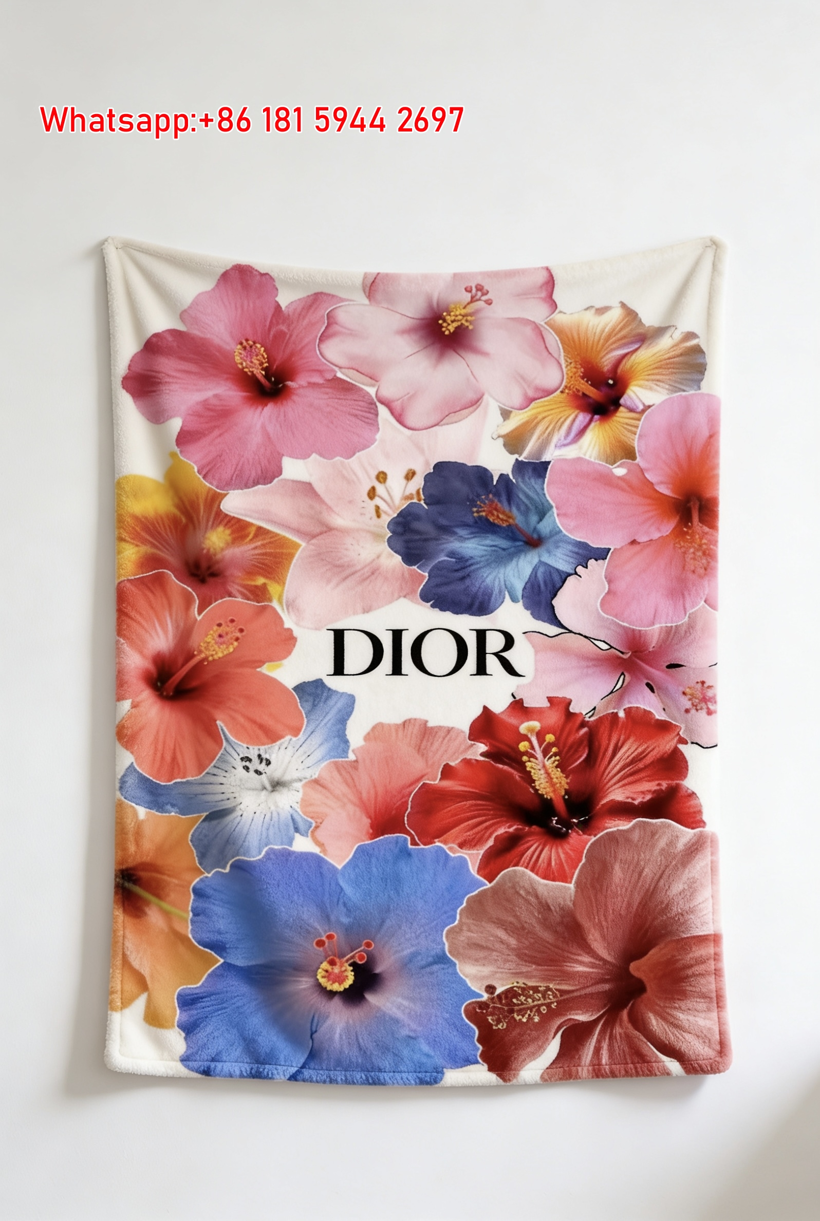 Dior Colorful Hibiscus Flowers Flannel Sofa Throw Blanket D494